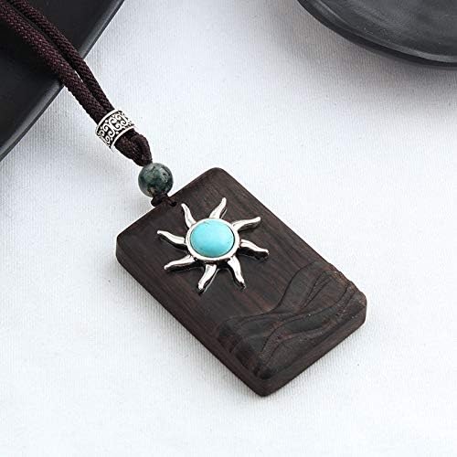 WYLXL Necklace Retro Ethnic EbonInlaid Ancient Silver Pendant Necklace for Wen and Girls Long Sweater Chain JewelrSouvenir Gifts