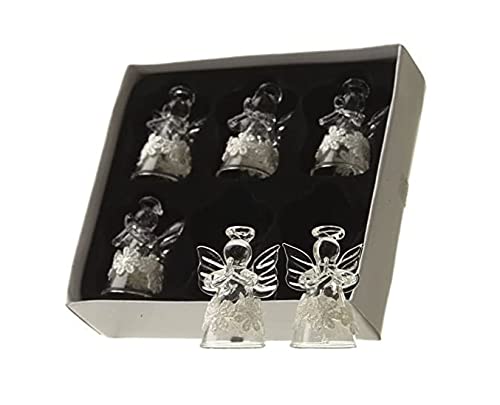 Heaven Sends Box of 6 Small Glass Angel Christmas Tree Decorations with White Flower Band (4.5cm)