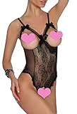 JuicyRose Women's Teddies Sexy Lingerie Nightie Open Cup Crotchless (US M/Tag L, Black)