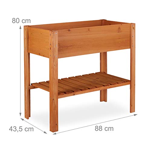 Relaxdays Hochbeet, Tannenholz, Ablagefach, 4 Beine, Pflanzkasten, Blumen, Kräuter, HBT: 80 x 88 x 43,5 cm, rotbraun – Bild 5