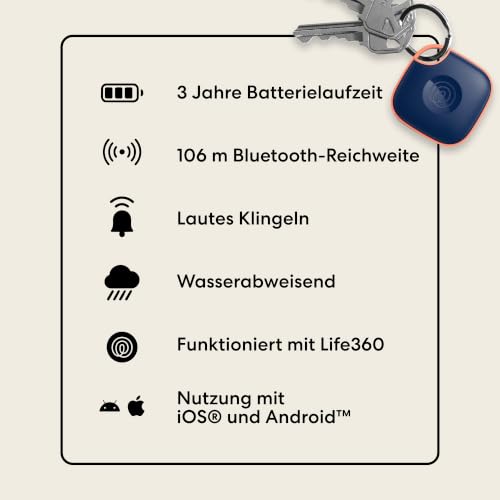 Tile - Bluetooth-Tracker, Schlüssel- und Gegenstandsfinder für Schlüssel, Taschen und mehr. Handy-Finder. iOS- & Android-kompatibel. Handy-Finder. 1er-Pack (Navy Blaze)