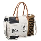 Vintage Genuine Canvas Leather Tote Bag Handbag