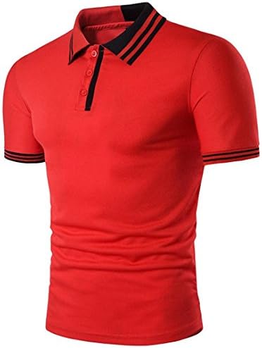 Hmeng Mens Polo Shirts Contrast Collar Golf Tennis Sports Casual Short Sleeve Summer Plain Shirt Tops (L, Red)