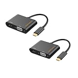 USB C to HDMI + VGA, CableCreation [2-Pack] Type C (Thunderbolt 3 Compatible) to HDMI 4K + VGA Adapter, Compatible with MacBook Pro 2017/2018/2019,MacBook Air/iPad Pro 2018/Dell XPS 13/Yoga 910,Black