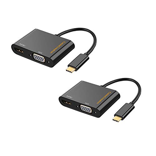 USB C to HDMI + VGA, CableCreation [2-Pack] Type C (Thunderbolt 3 Compatible) to HDMI 4K + VGA Adapter, Compatible with MacBook Pro 2017/2018/2019,MacBook Air/iPad Pro 2018/Dell XPS 13/Yoga 910,Black