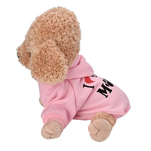 Howstar Pet Clothes, Puppy Hoodie Sweater Dog Coat Warm Sweatshirt Love My Mom Printed Shirt (XS, Pink)