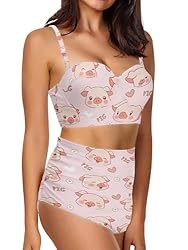 Howilath Women High Wasited Cute Pink Pig Bikini