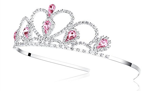 Lovelyshop Pink Gems Rhinestone Tiara with Simplified Package, No Comb for Prom Birthday Prinecess Party