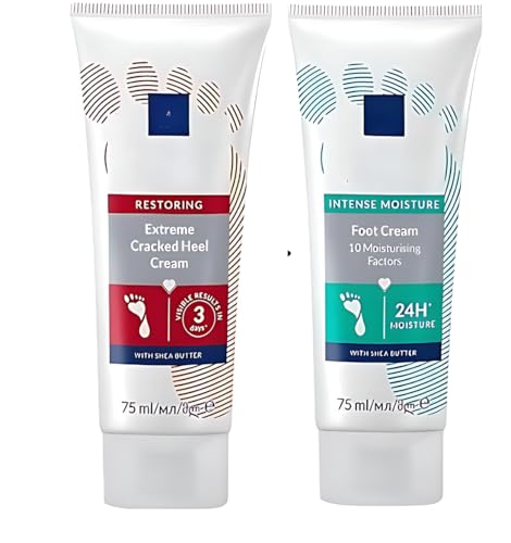 Foot Works Extreme Cracked Heel Cream 2.5 Fluid Ounce and Foot Works Intense Moisture Cream, Shea Butter 2,5 Fl Oz. (Total 2 Pieces)