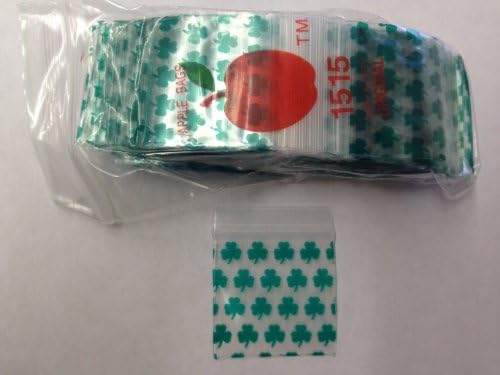 1515 Apple Mini Ziplock Baggies Clover Irish Lucky Design 100 Bags 1.5"x1.5"