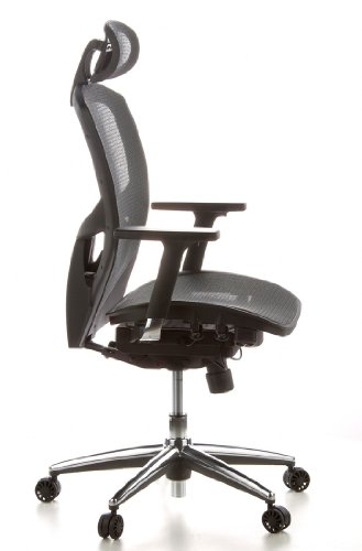hjh-OFFICE-657000-Sedia-da-ufficio-Sedia-girevole-VENUS-ONE-mesh-nero-sostegno-lombare-flessibile-braccioli-regolabili-profondit-regolabile-base-in-alluminio-lucidato-schienale-regolabile-in-altezza