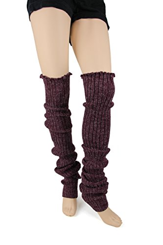 Foot Traffic, Cable Knit Legwarmers (Super Long, Burgundy Super Long)