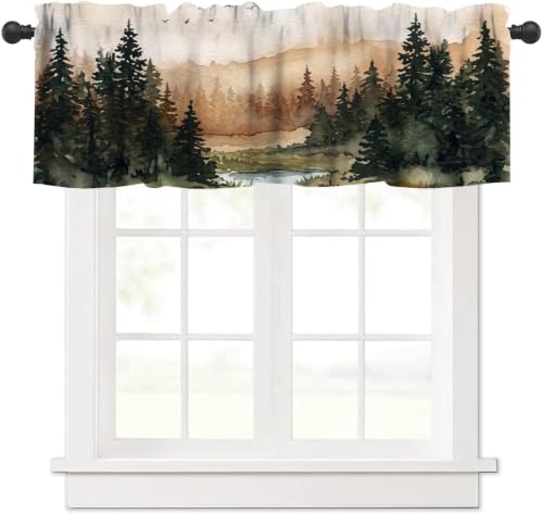 wlsgdsg Pine Forest Valance Curtains, Watercolor Woodland Brown… at Amazon