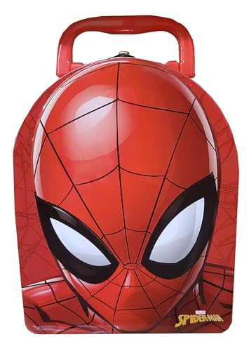 The Tin Box Company Spider-Man Head Shaped Metal Carry All with Handle, Food Sa…