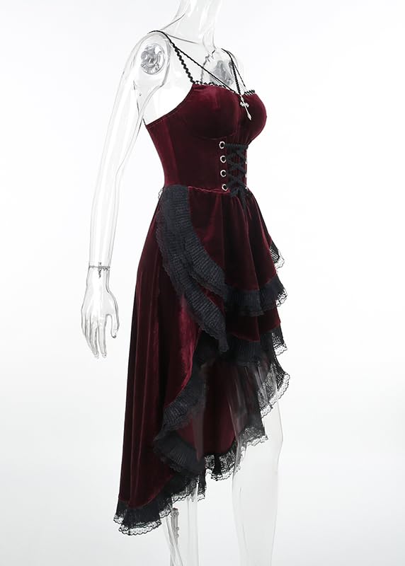 TSMNZMU Womens Gothic Velvet Corset Dress - Vintage Fairy Lolita Punk Grunge Long Goth Emo Alt Halter Dress