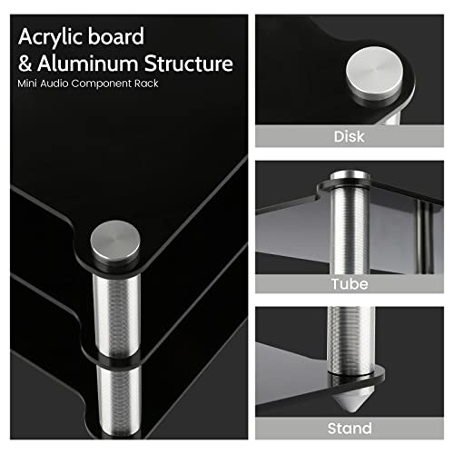 KGUSS Mini Audio Component Rack Black Acrylic 2Layer Rack Aluminium