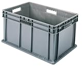 Akro-Mils 37688 24-Inch by 16-Inch by 8-Inch Straight Wall Container Tote with Solid Sides and Solid Base, Case of 4, Grey