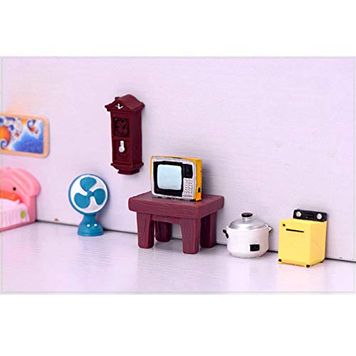EMiEN 10PCS Old Fashioned Retro Mini Dollhouse Miniature Home Appliances Models Kit, Sewing Machine,Television,Radio,Telephone,Wall Clock,Rice Cooker,Iron,Washing Machine,Fan for Dollhouse Decoration - Thumbnail 3