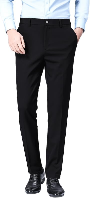 black skinny fit cropped ankle button men's dress pants Inspire Chic Men's Cropped Pants Slim Fit Flat Front Ankle-Length Dress Pants 32 Bright Black