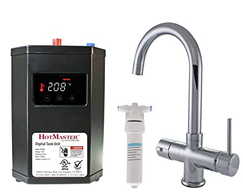 Westbrass DT1F282-26 Contemporary 14 in. Hot and Cold Water Dispenser Faucet with HotMaster DigiHot Digital Tank System, Polished Chrome