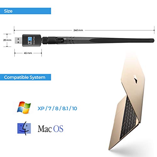 WiFi Adapter AC 600Mbps Wireless USB Adapter Driver Free 5.8GHz/2.4GHz Dual Band 600Mbps USB Adapter 2dBi External Antennas Supports Windows XP,Win Vista,Win 7,Win 8.1, Win 10,Mac OS X 10.6-10.13.3 - Thumbnail 6