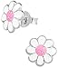 Hypoallergenic Sterling Silver Daisy Flower Stud Earrings for Kids (Pink/White Glitter)