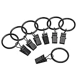 Teefy 40 pcs Window Curtain Accessory Black Matte Metal Curtain Rings with Clips