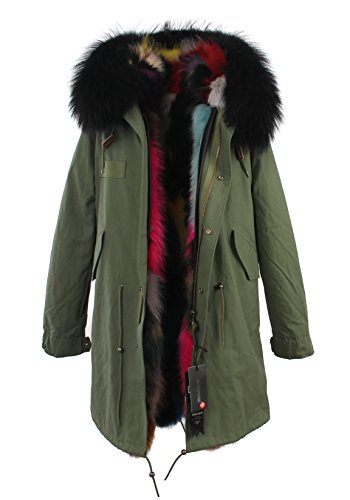 Women's XXL Large Raccoon Fur Collar Hooded Coat Long Detachable Lining Winter Jacket (Small, Army Green-multicolor 2) Women's XXL Large Raccoon Fur Collar Hooded Coat Long Detachable Lining Winter Jacket (Small, Army Green-multicolor 2)