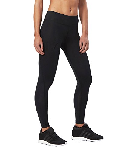 2XU Women's Mid-Rise Compression Tights, Black/Dotted Black Logo, Medium-Tall