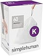 simplehuman code K custom fit liners, 3 refill packs (60 liners), Code K - 35-45L / 9-12 Gallon, White