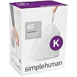 simplehuman code K custom fit liners, 3 refill packs (60 liners), Code K - 35-45L / 9-12 Gallon, White