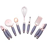 COOK With COLOR 7 Pc Kitchen Gadget Set Copper Coated Stainless Steel Utensils with Soft Touch Nylon Grey Handles