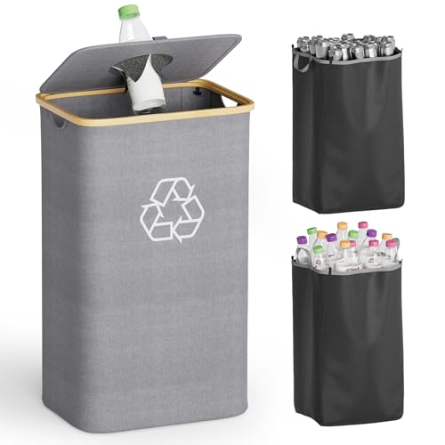 SpaceAid Recycling-Mülleimer für die Küche, 100 l, Recycling-Mülleimer mit Deckel und 2 wiederverwendbaren Innensäcken, für Flaschendose, Glas-Kunstst