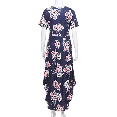 Women's Casual Loose Pocket Long Dress Short Sleeve Split Maxi Dresses Summer Beach Long Dress by Chaofanjiancai Navy
