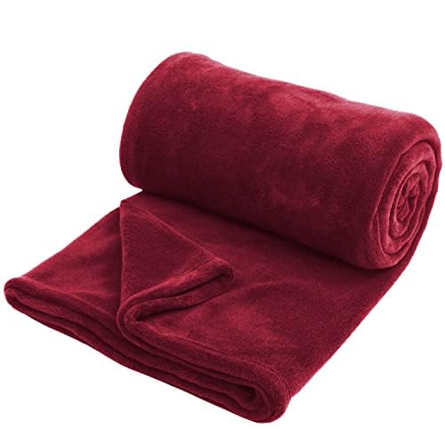 Hafaa Fleece Blanket Throw Double Fluffy Throws for Sofas - Warm 400 GSM Soft Cosy Bed Blankets for Adults Kids, Twin Size, Burgundy, 150x200cm