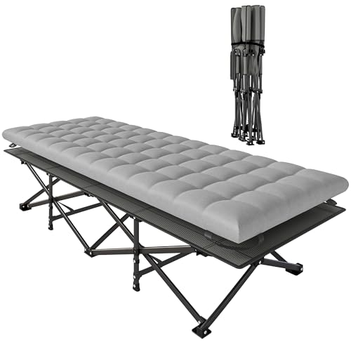 Outsunny Camping Cot with Soft Pad, 32" Extra Wide Folding Cots with Non-Slip Feet and Carry Bag, Heavy Duty Portable Oxford Sleeping Bed, 440 lbs Capacity, Grey