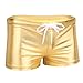 MSemis Men's Sexy Metallic Wetlook Drawstring Boxer Shorts Swim Trunks Underwear Gold Large (Waistline 33.0