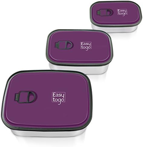 Leak Proof Bento Lunch Box Set – 3 Pack Nesting Stainless Steel Metal Storage Food Containers for Men Women or Kids – BPA Toxin Free for Work or Healthy School Lunches - Durable Sandwich Box