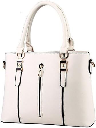 Desklets Womens PU Leather Vintage Zipper Top Shoulder Bags Purse Bag(White)