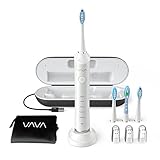 VAVA Electric Toothbrush Clean as Dentist Rechargeable Sonic Toothbrush with 4 Replacement Brush Heads 5 Optional Modes, Built-in Auto Timer, IPX7 Waterproof, FDA Approved, White