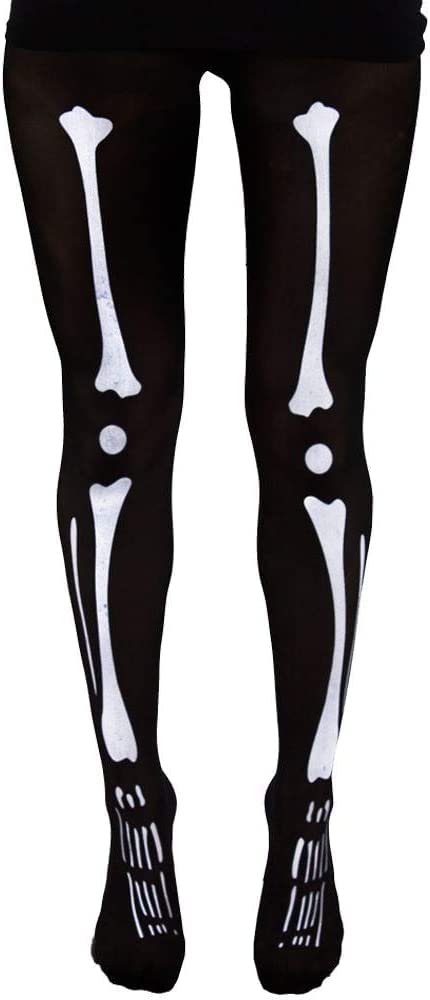 LADIES SKELETON TIGHTS HALLOWEEN FANCY DRESS ACCESSORY HORROR FASHION BLACK WHITE STANDARD SIZE