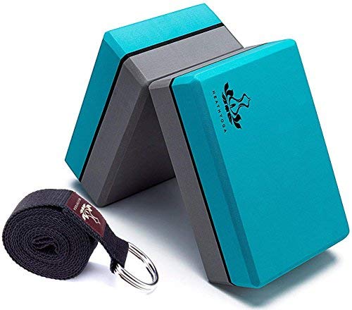 Heathyoga-Yoga-Block-2-Pack-and-Yoga-Strap-Set-High-Density-EVA-Foam-Block-to-Support-and-Improve-Poses-and-Flexibility