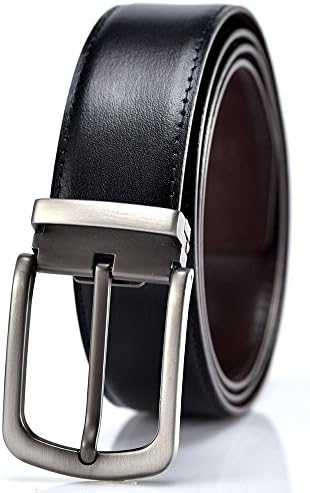 YoMeiJun Men's Leather Belt Reversible Italian Leather Adjustable 35mm Width Grain Square M