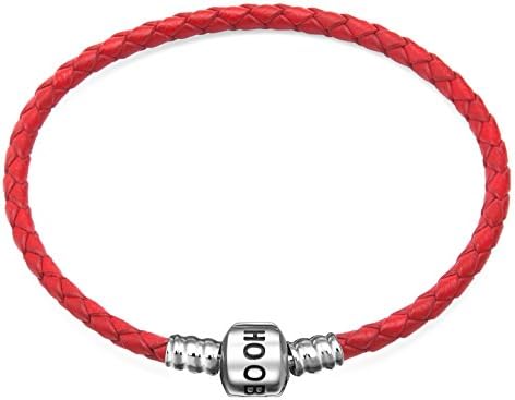Genuine Red Leather Woven Bracelet with 925 Sterling Silver Barrel Snap Clasp Charms Bracelet