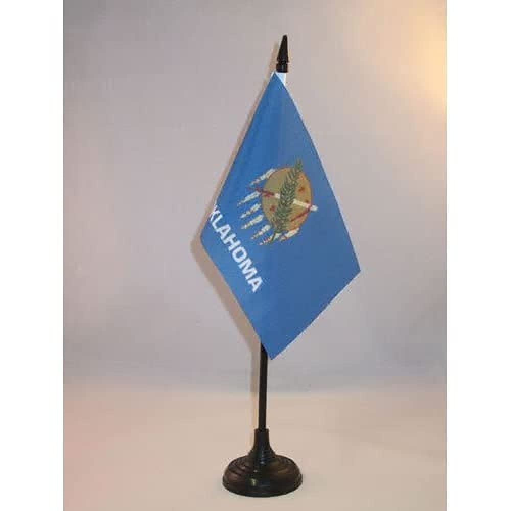AZ FLAG - Oklahoma Table Flag 4'' x 6'' - US state of Oklahoma Office Mini Banner 100% Polyester 15 x 10 cm - Mini Desk Flag with 10'' Pole and Black Plastic Base