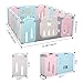POTBY Foldable Baby Playpen 16 Panel Activity Center Safety Playard with Lock Door,Kid's Fence Indoor Outdoor,Free Installation,Double Layer Clasp and Anti-Slip Base for Children 10 months~6 Years Old