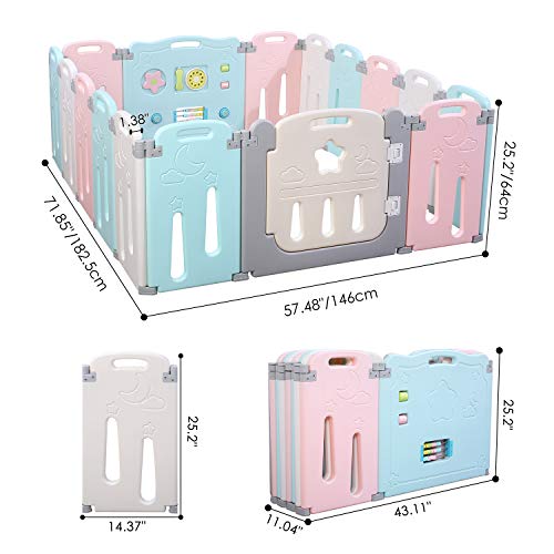 POTBY Foldable Baby Playpen 16 Panel Activity Center Safety Playard with Lock Door,Kid's Fence Indoo - //coolthings.us