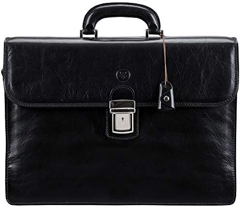 Maxwell Scott - Mens Luxury Full Grain Leather Classic Work Briefcase with Shoulder Strap - 3 Section - The Paolo3