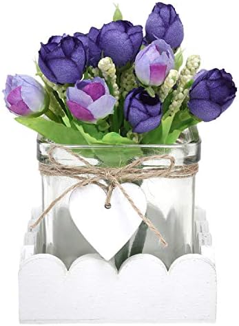 Order Happiness 1 Container/Vase/Planter/Tea Light Holder with Heart Shaped Wooden Tag in Tray for Indoor Natural Plants or Artificial Plants/Flowers