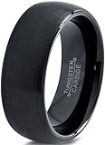 Tungsten Wedding Band Ring 8mm for Men Women Comfort Fit Black Domed Brushed